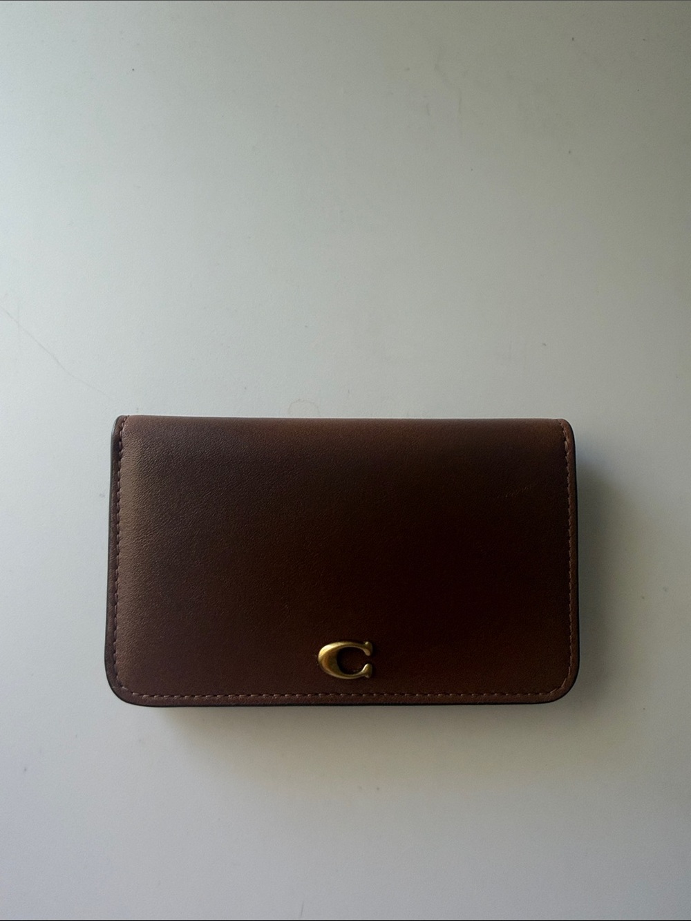 Coach Brown Leather Card Case with Gold 'C' Accent
